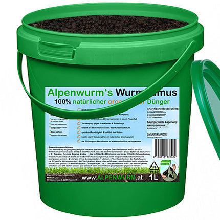 Worm humus / worm compost - 1L | Gift, sample bucket | 100% natural organic fertilizer