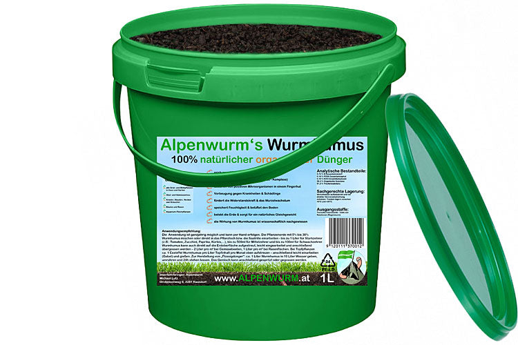Worm humus / worm compost - 1L | Gift, sample bucket | 100% natural organic fertilizer
